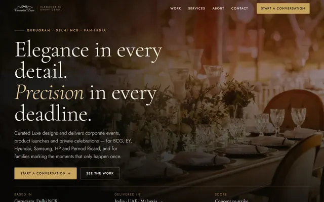 Home page of the Curated Luxe website