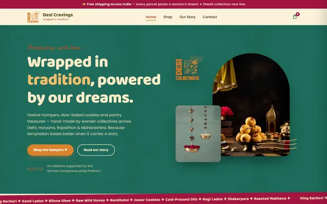 Home page of the Desi Cravings website