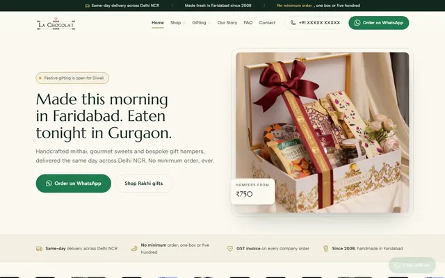 Home page of the La Chocolat website